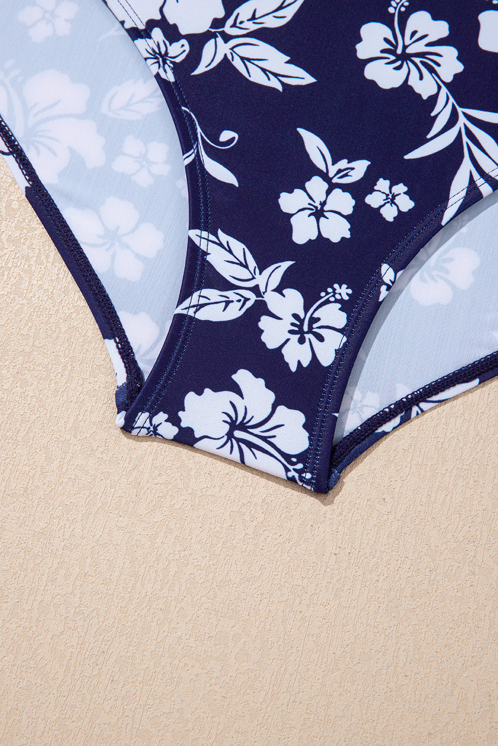 Blue Crossed Back Floral Print Asymmetric Knot Side One Piece Swimsuit