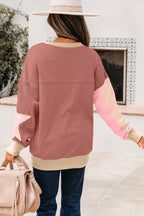 Rose Pink Contrast Star Patchwork Exposed Seam Uneven Hem Drop Shoulder Sweatshirt