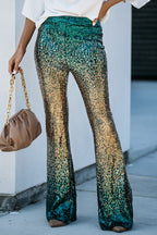 Green Black & Gold Gradient Sequined Pants