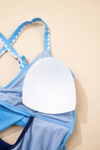 Beau Blue Ric Rac Trim Contrasted Patchwork Cutout One Piece Swimsuit