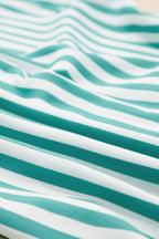 Green Stripe Contrast Ricrac Trim Long Sleeve Shirt Drawstring Ruffled Pyjama Short Set