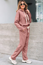 Leopard Drawstring Pullover Hoodie and High Waist Pants Corduroy Suit
