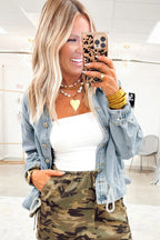 Beau Blue Draw-cord Hem Light Wash Denim Jacket