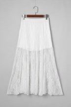 White Sheer Floral Lace Flowy Maxi Skirt