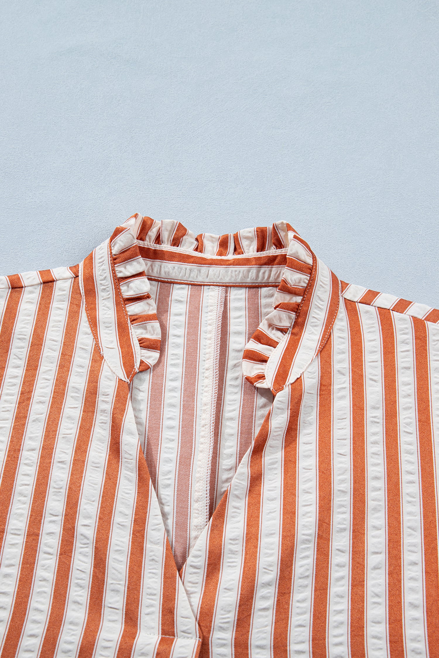 Brown Stripe Pinched V Neck Turn-up Cuffs Shift Mini Dress