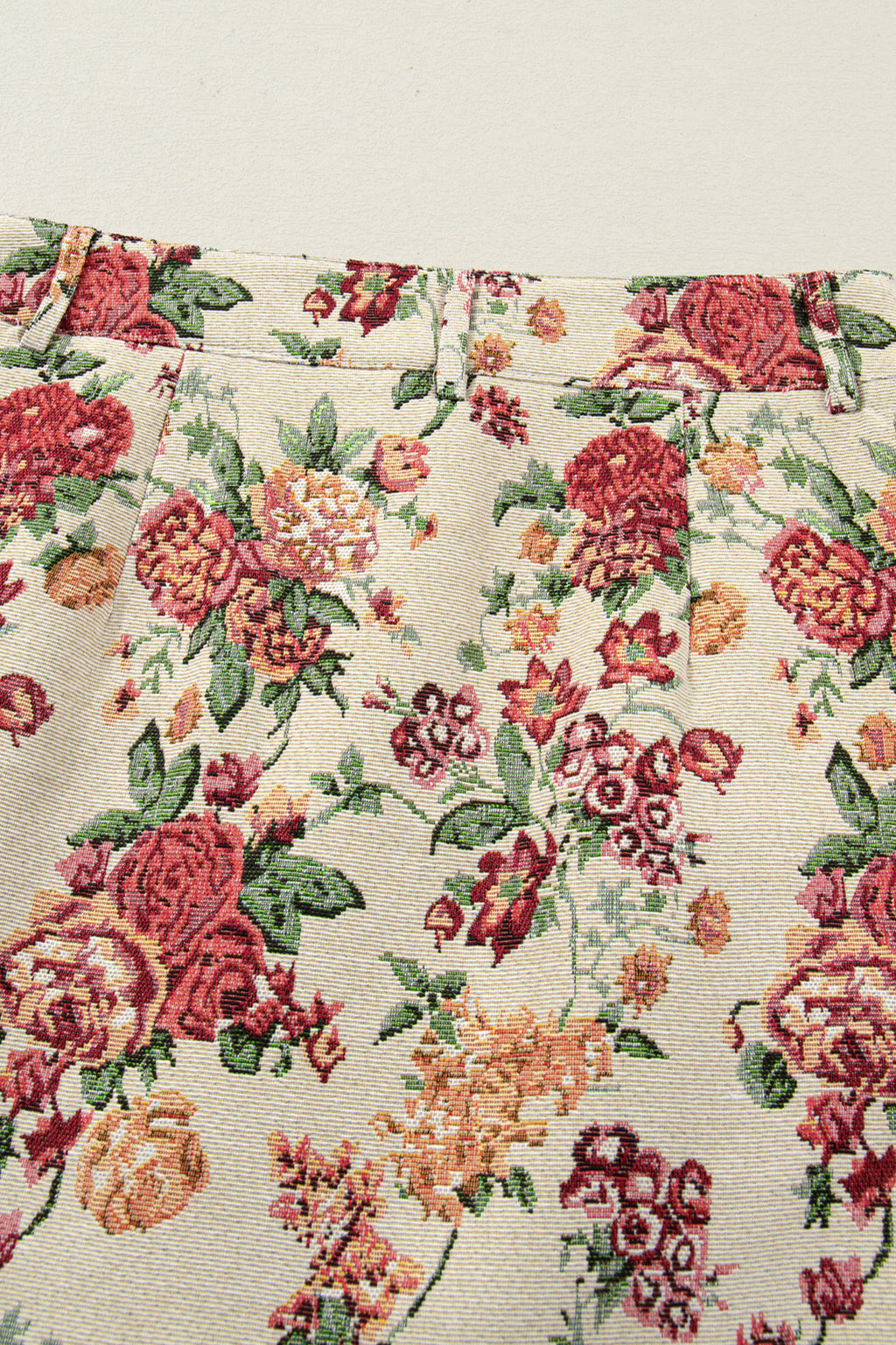 Apricot Buttoned Front Scalloped Trim Mini Jacquard Floral Skirt