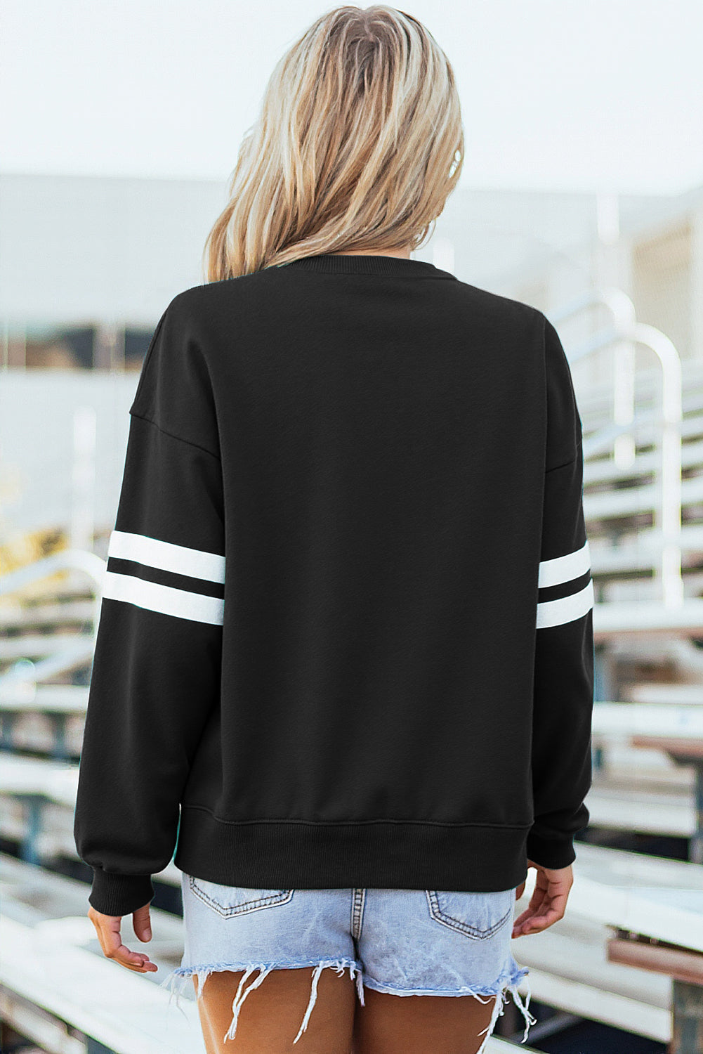 Tillandsia Purple Varsity Striped Detail Drop Shoulder Oversized Sweatshirt