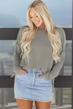 Twist Ribbed Exposed Seam Detail Long Sleeve Loose Top