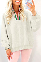 Contrast Striped Patchwork Zip Collar Pullover Sweatshirt