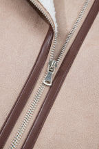 Dark Khaki Sherpa Lined Faux Suede Lapel Collar Vest