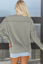 Twist Ribbed Exposed Seam Detail Long Sleeve Loose Top