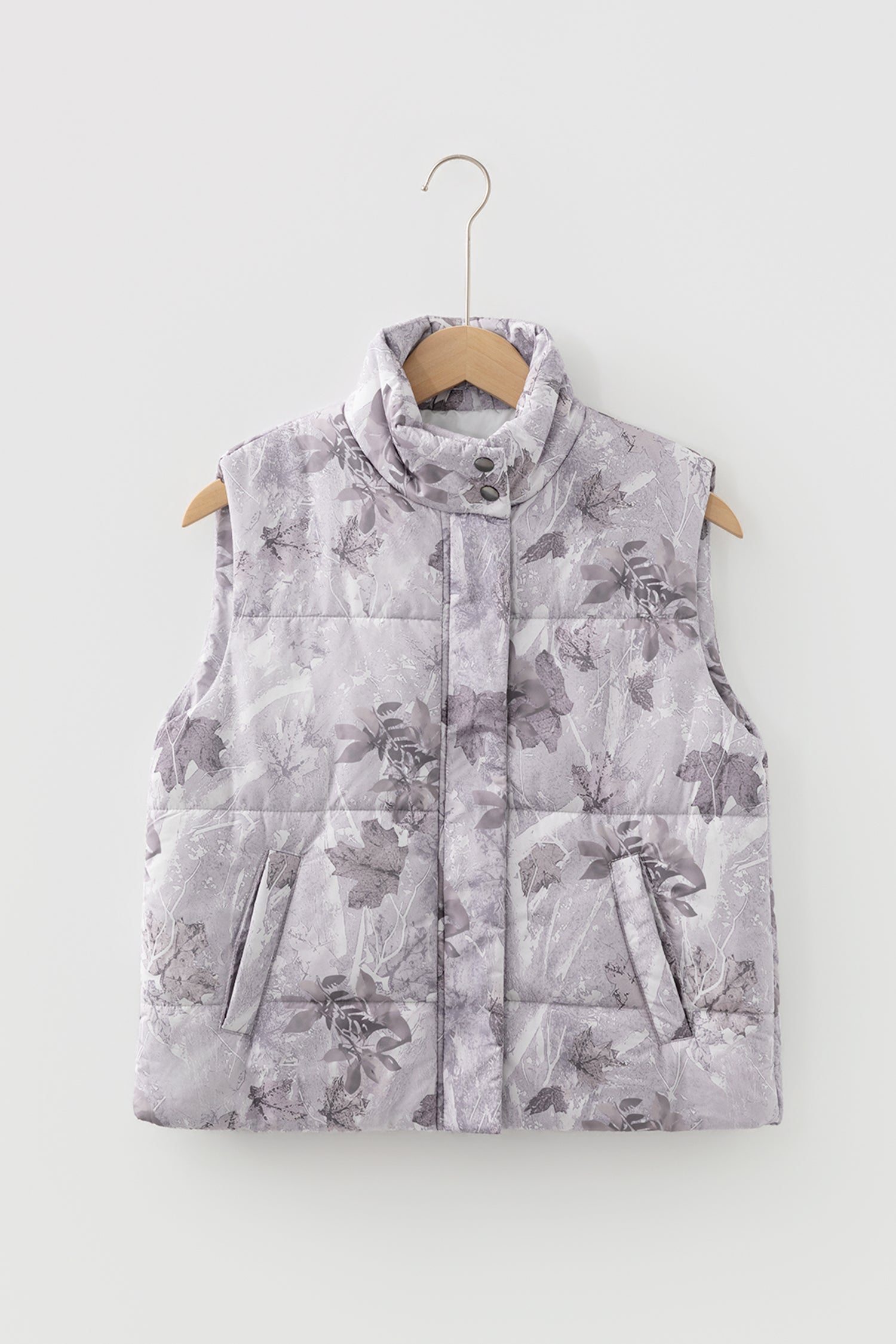 Camo Leaf Print Winter Puffer Vest