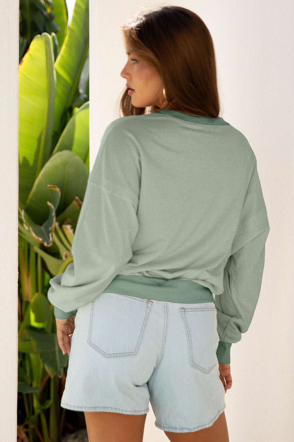 Raw Edge Flower Patch Drop Shoulder Casual Top