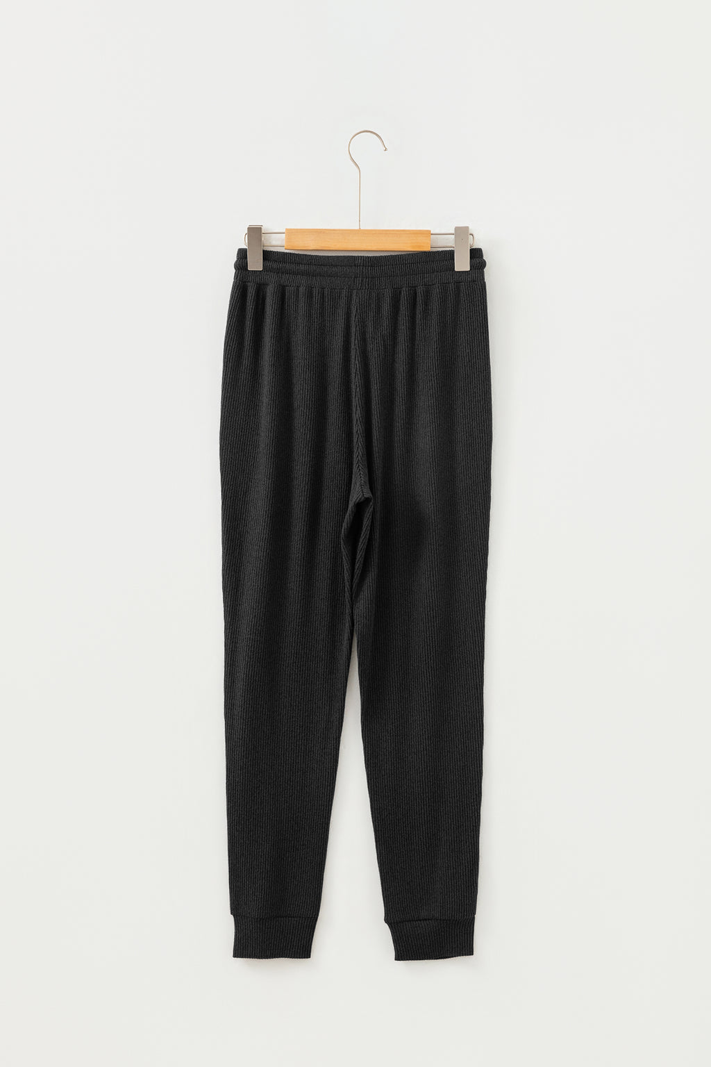 Black Ribbed Drawstring Active Jogger Pants