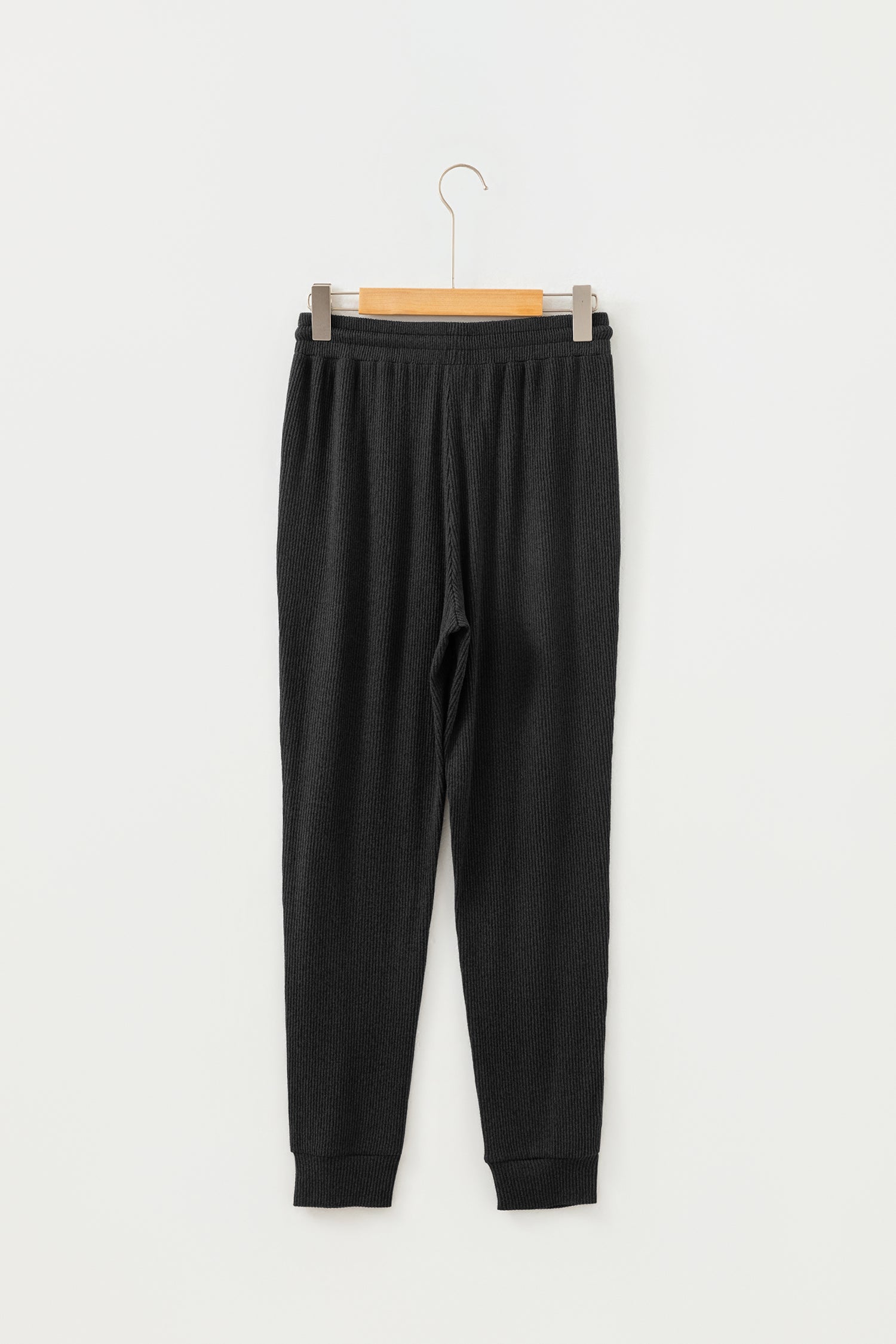 Black Ribbed Drawstring Active Jogger Pants