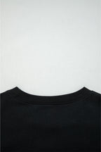 Black Varsity Baseball Bow Graphic Striped Sleeve Baggy Sweatshirt