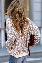 Black Leopard Drop Shoulder Chunky Knitted Cardigan Sweater