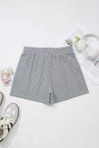 Grey Checkerboard Print Drawstring Elastic Waist Pocketed Shorts