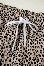 Khaki Animal Print Wide Leg Terry Knit Pants