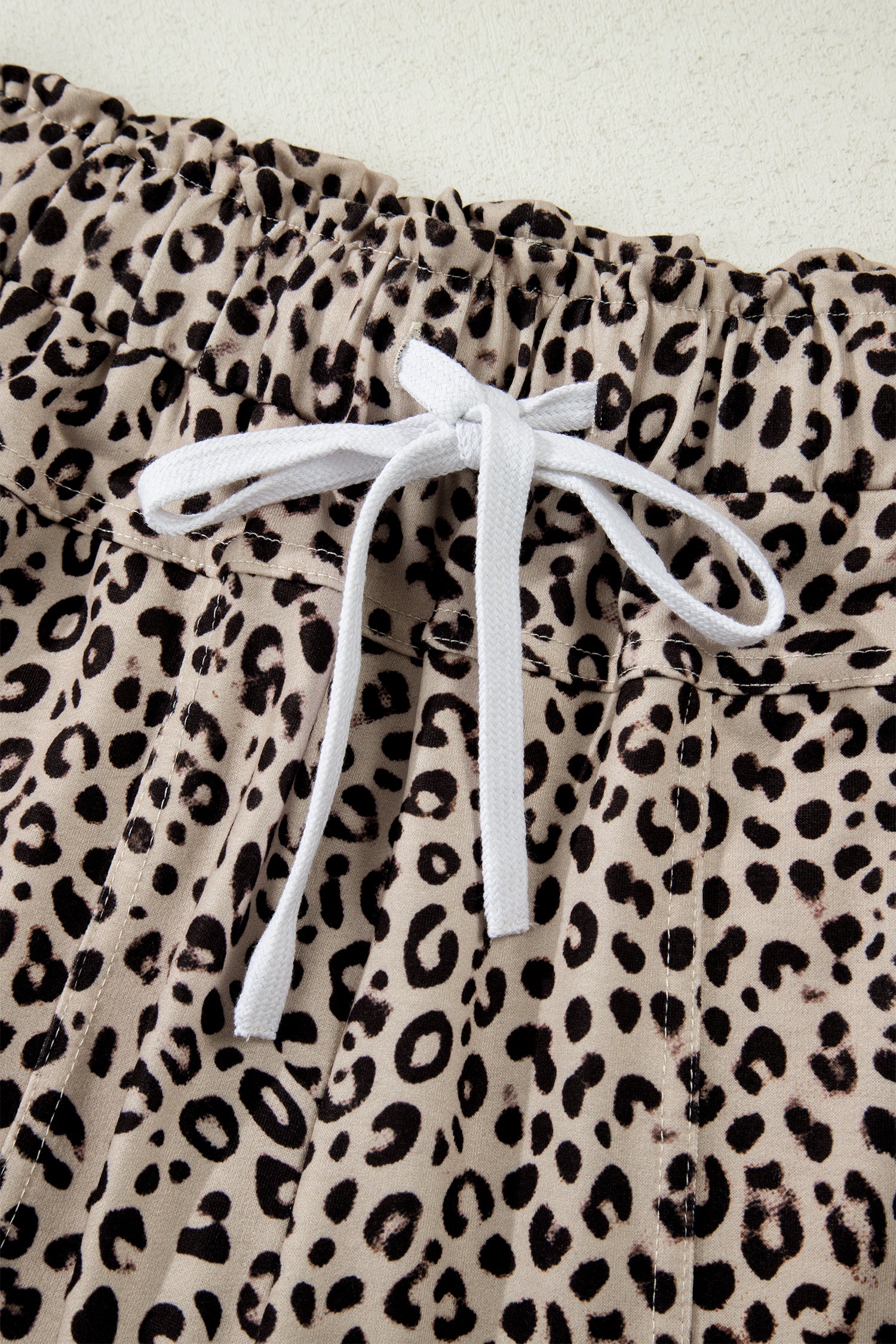 Khaki Animal Print Wide Leg Terry Knit Pants