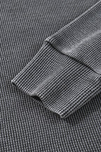 Dark Grey Waffle Knit Patchwork Long Sleeve Loose Top