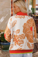 Khaki Floral Half Zip Collared Pullover Sweater