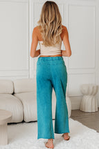 Mineral Wash Lace-up High Waist Raw Hem Patched Pocket Pants