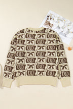 Brown Bow Horseshoe Print Checkered Plus Size Sweater