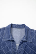 Sail Blue Rhombus Textured Collar Buttoned V Neck Denim Sleeveless Mini Dress