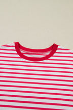Red Stripe Drop Shoulder Half Sleeve T Shirt