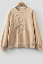 Parchment Embroidered Flower Pattern Drop Shoulder Sweatshirt