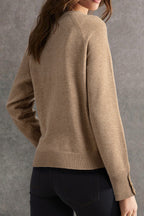 Buttoned Bishop Sleeve Crew Neck Sweater
