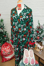 Green Festive Bow Print 2pcs Pyjama Pant Set