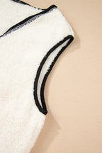 White Sherpa Contrast Trim Patch Pocket Cartridge Toggle Button Vest