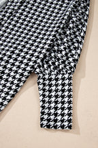 Black Houndstooth Print Open Front Long Dolman Kimonos