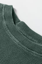 Bright Pink Waffle Knit Patchwork Long Sleeve Loose Top