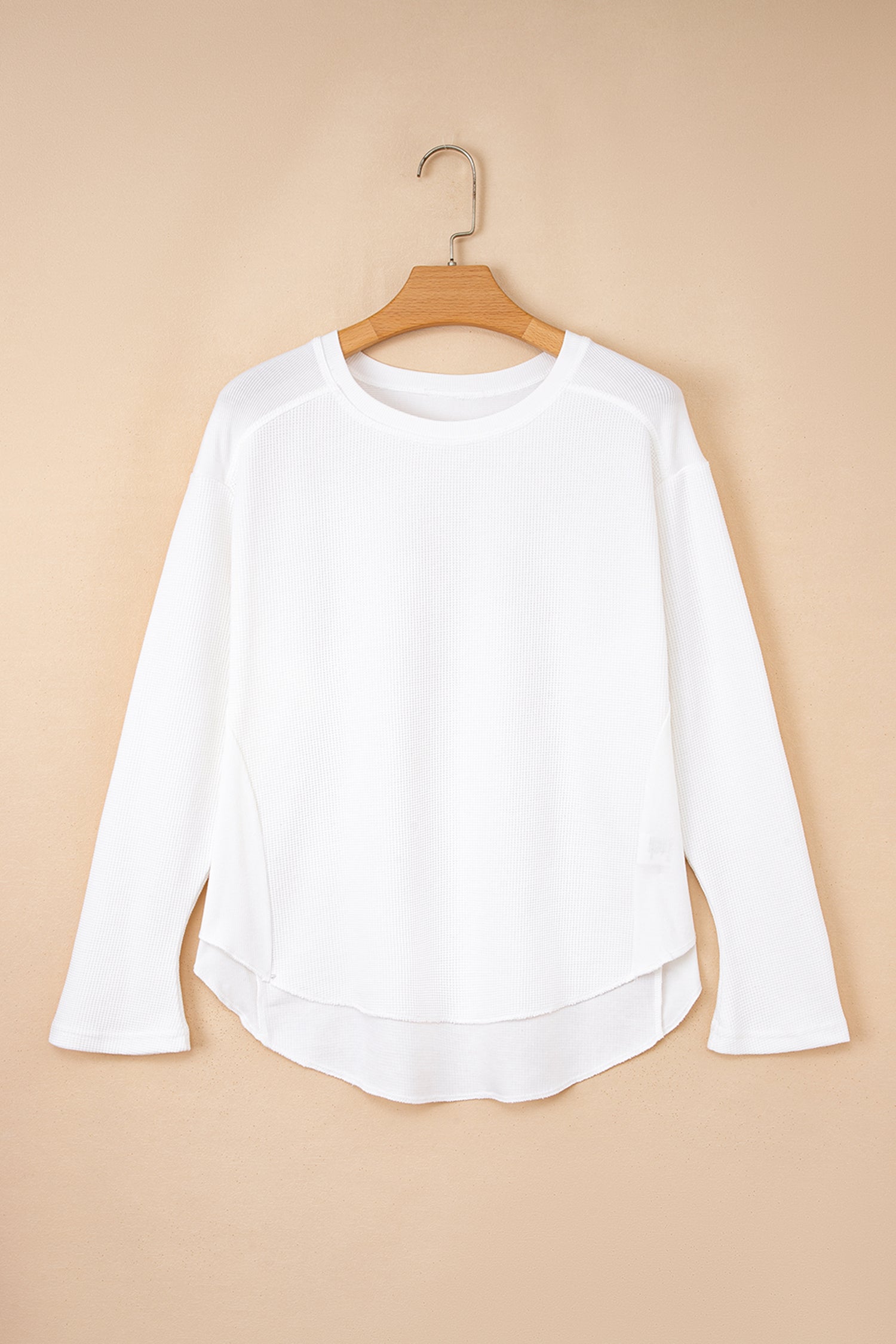 White Solid Color Waffle Ribbed Patchwork Dolman Sleeve Oversize Knit Top