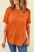 Orange Casual Plain Crew Neck Tee
