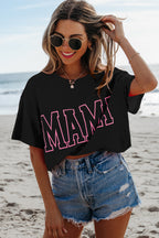 Light Blue MAMA Letter Graphic Neon T Shirt