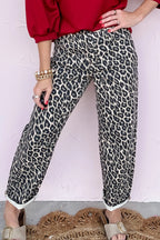 Black Leopard Print Barrel Jeans