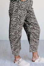 Gray Zebra Stripe Printed Wide Leg Jeans
