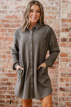 Simply Taupe Waffle Knit Shirt Tunic Dress