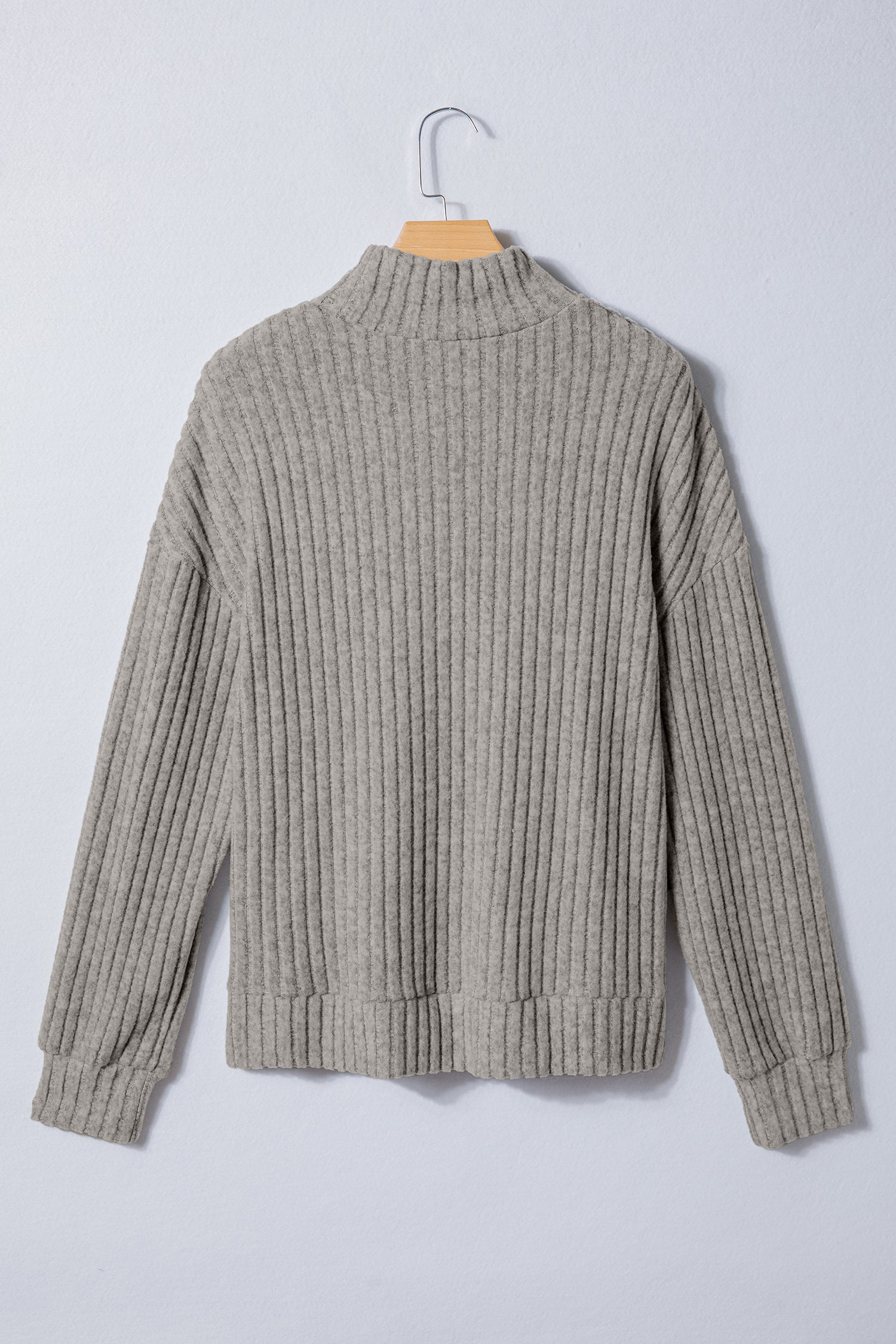 Gray Morn Ribbed High Neck Knitted Pullover Top