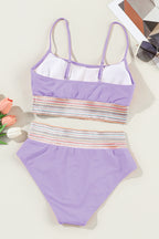 Striped Patchwork Spaghetti Strap High Waist Bikini Swimsuit