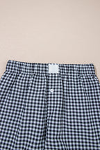 Blue Gingham Printed High Waist Shorts