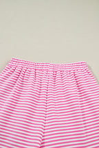 Pink Stripe Oversize Mock Neck Sweatshirt and Shorts Set