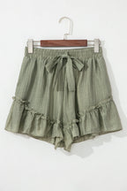 Laurel Green Textured Tie Waist Ruffle Hem Shorts