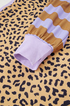 Purple Leopard Striped Patchwork Plus Size Loose Sweatshirt