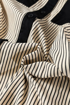 Color Block Patchwork Shirt Collar Button Down Puff Sleeve Mini Dress