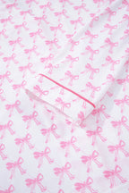 Pink Bow Print Long Sleeve Shirt and Pants Soft Pajama Set